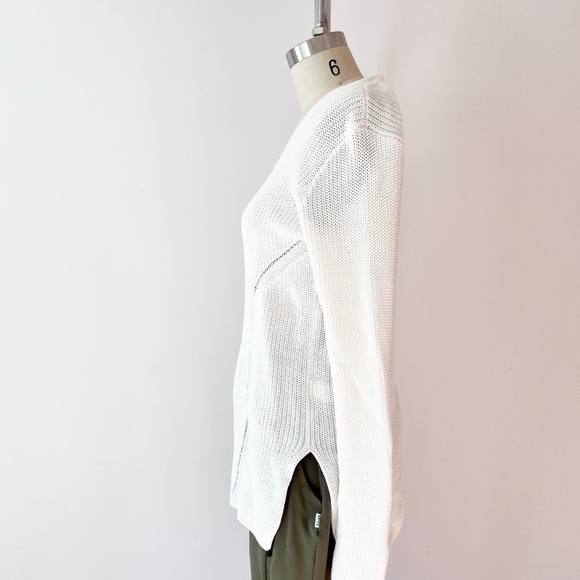 Athleta White Highline Sweater Tunic, V-Neck Cotton Blend Structural Knit - Picture 3 of 7